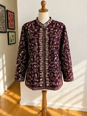 Embroidered Burgundy Jacket with Gold Detail
